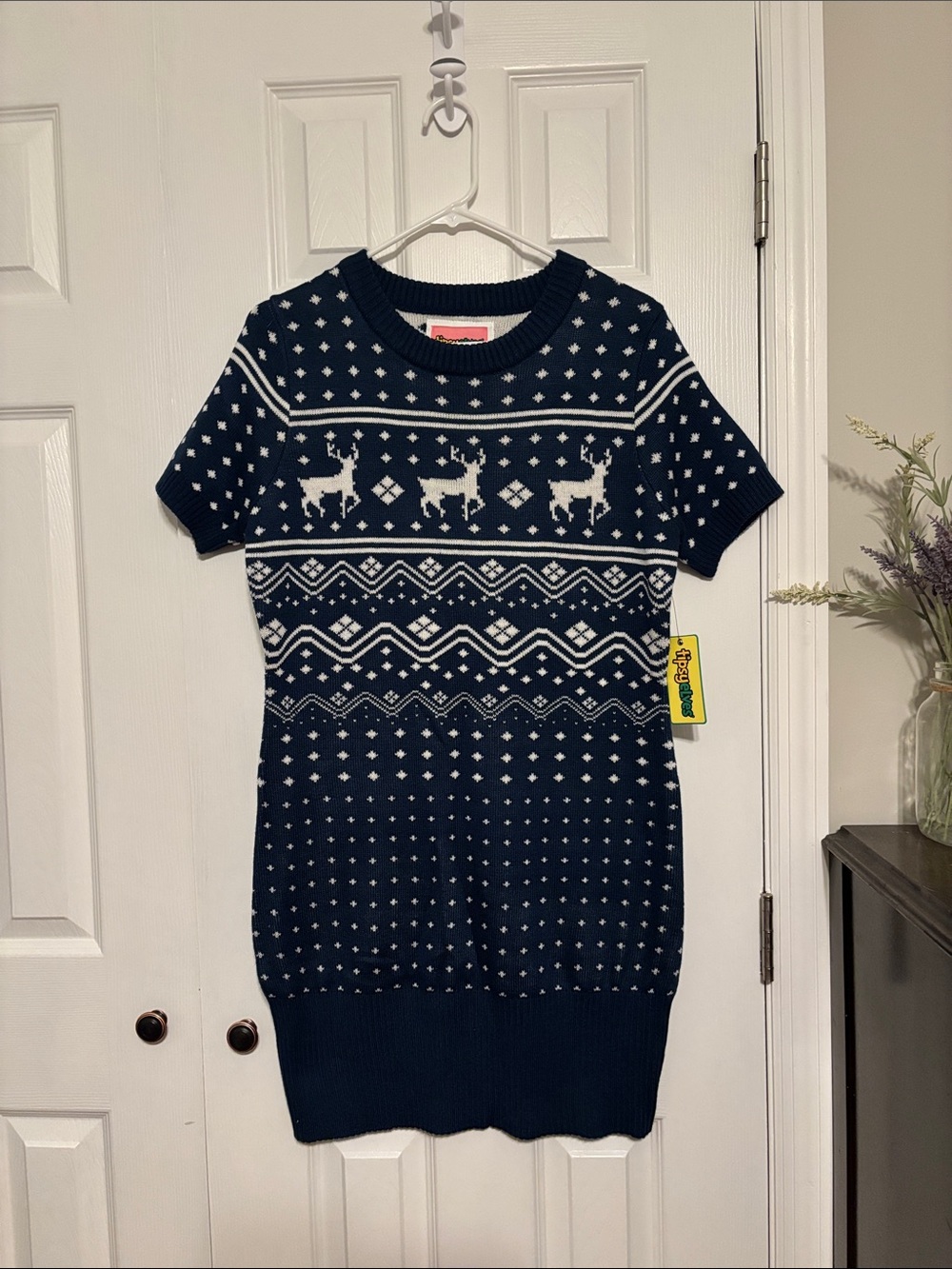 Tipsy Elves Navy & White Reindeer Knit Dress